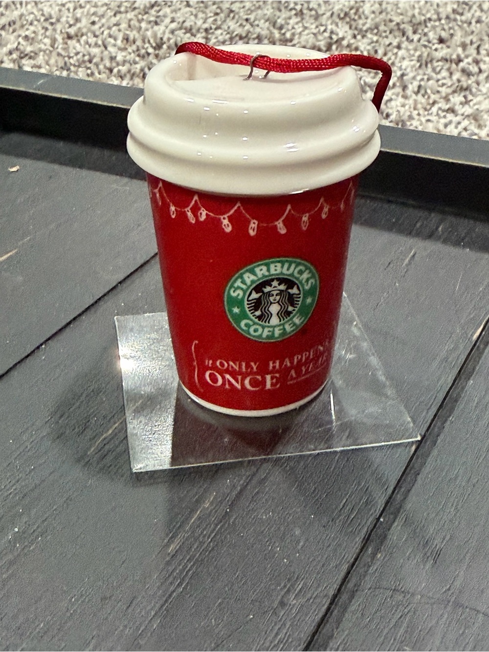 Starbucks Red and White Holiday Coffee Cup Ornament with Logo